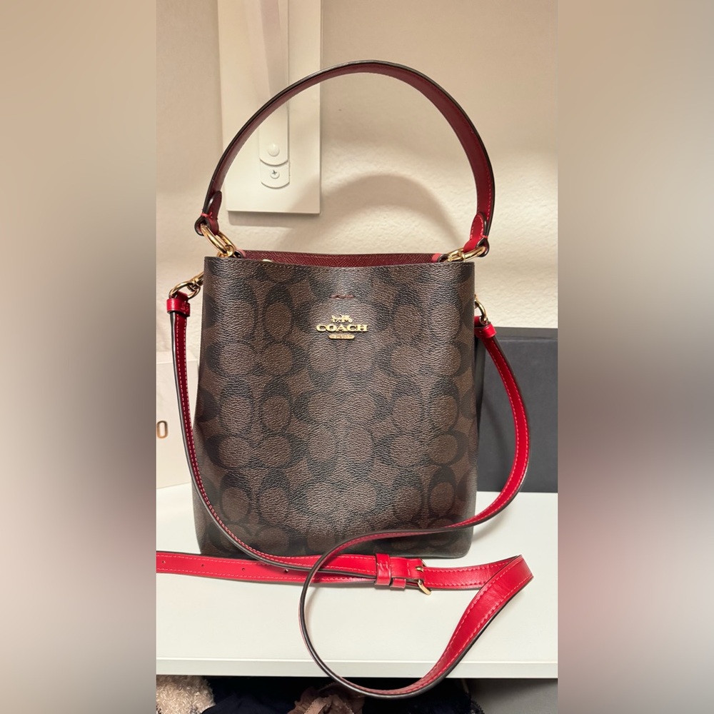 Coach Signature Brown and Red Crossbody Bag
